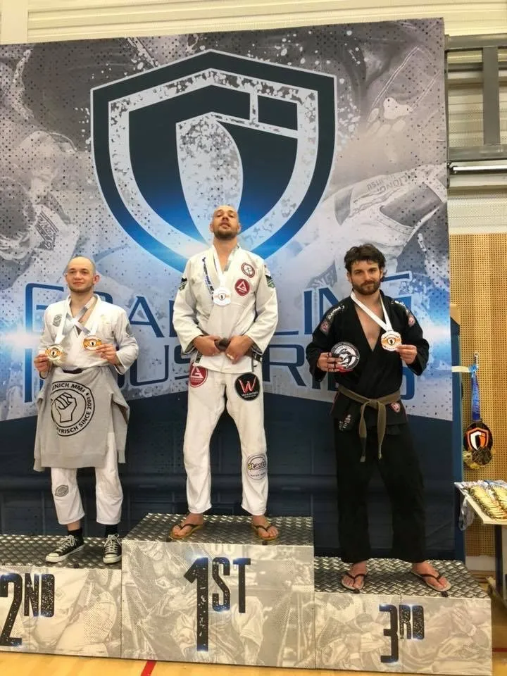 David sur le podium : 3e, Grappling Industries Amsterdam, master toutes catégories